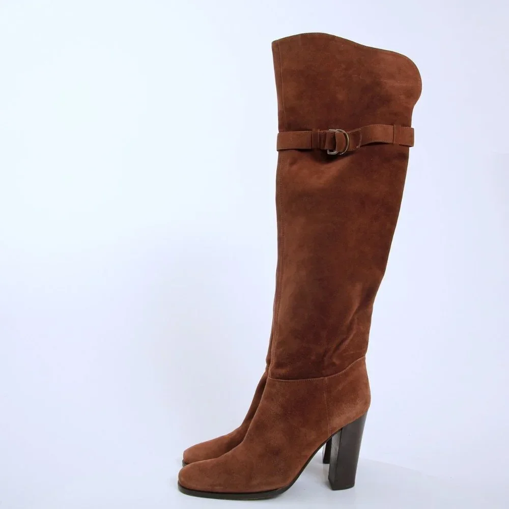 Sergio Rossi Donna Suede Over the Knee Boots‎ Brown Women Size 8.5
